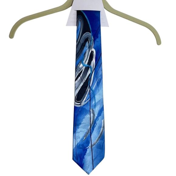 J. Garcia Men Blue Abstract Silk Necktie Collection 14 Duckworm Alarm Handmade - Picture 1 of 6